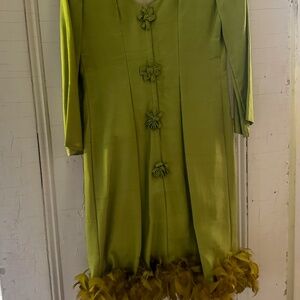 Vintage Feathered Green Cocktail Dress